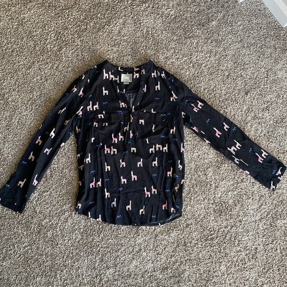 Maeve Anthropologie Alpaca Llama Black Long Sleeve V Neck Shirt, Women’s 2 - Picture 7 of 16